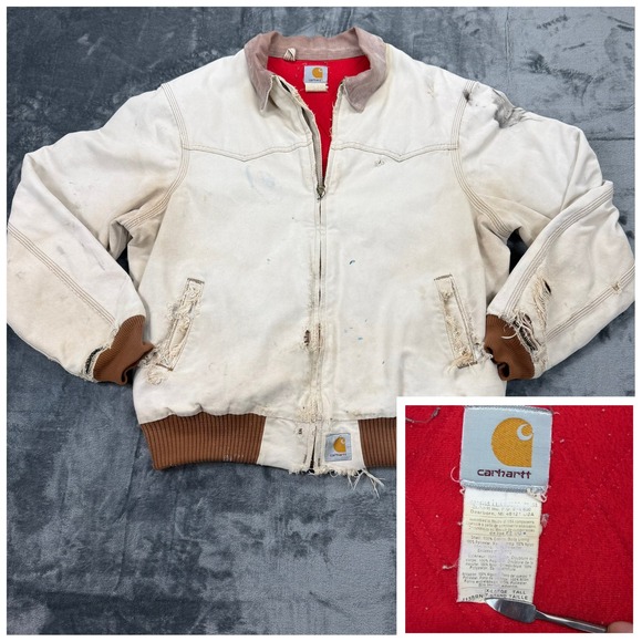 Vintage Carhartt J13 BRN XLT Santa Fe Jacket Distressed Fade Tan Mens XL Tall